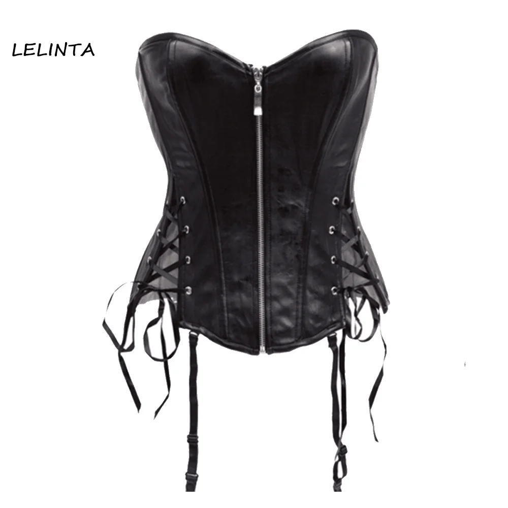 Lelinta Women S Steampunk Gothic Faux Leather Boned Bustiers Corsets