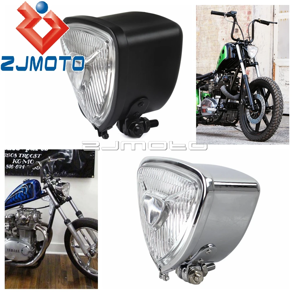 

1x Cafe Racer H4 Headlight Motorcycle Triangle Headlight Front Lamp For Harley SX650 Bobber Chopper Retro Headlamp