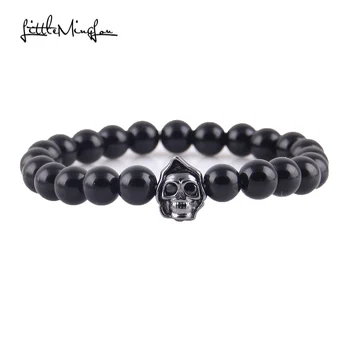 

Pave CZ Eye Copper death Skull Head bead Charm Matte Natural Stone Beads Men Bracelet Punk bracelets & bangles for women Jewelry