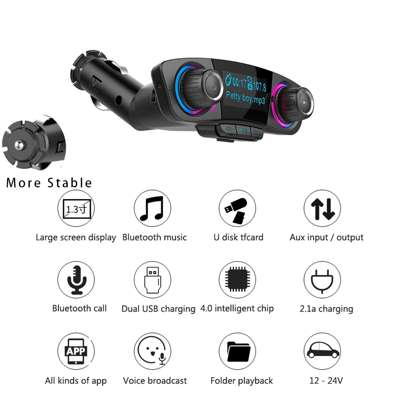 

2019 New Car MP3 Player FM Transmitter Bluetooth 4.0 MP3 Player Handsfree Bluetooth Car Kits Radio Audio Adapter 5V 2.1A