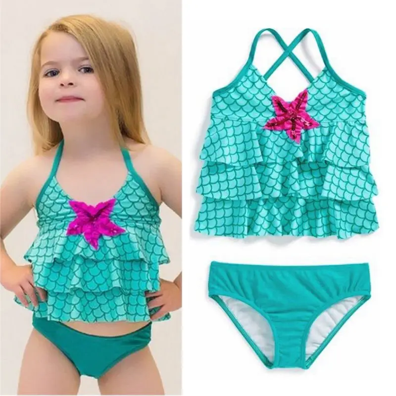 Baby Girls Swimsuits Princess 2019 Pop Fish Scales Halter Swimwear Bikini Set Bathing Suit Kids Swimsuit Swimming Costume