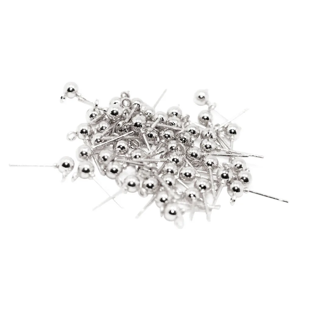 50pcs Ball Ear Pin Studs Earring Posts with Loop Jewelry Making Supplies 15x6mm