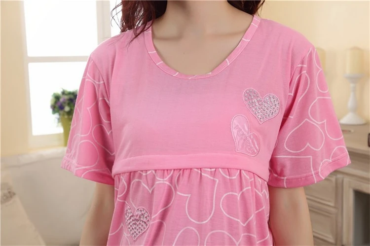 2018 Summer pregnant women short sleeve pajamas out nursing dress maternity breastfeeding dress cotton lactation dress Sleepwear (37)