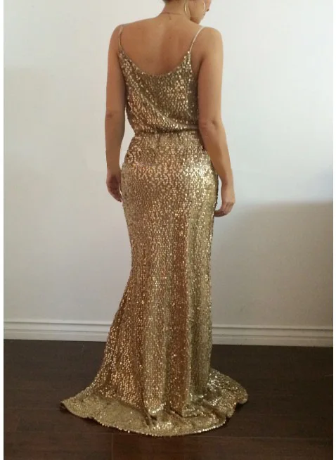 

BacklakeGirls 2019 New Sexy Sequined Evening Dresses Sleeveless Deep V Neckline Split Joint Long Women Dress For Party