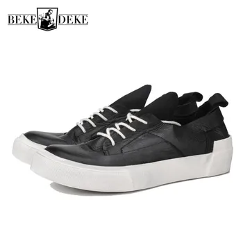 

Handmade Genuine Leather White Sneakers Men Lace Up Casual Flat Platform Shoes Men Luxury Brand Vintage Flats Zapatillas Hombre