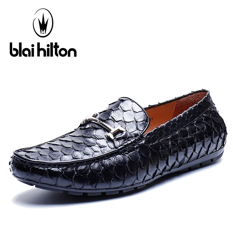 

Blai Hilton 2018 New Arrival Top Brand 100% Genuine Cow Leather Men Casual Shoes Luxury Slip-On Python skin Loafers Shoes