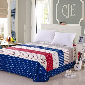 

NEW Home Textile Modern Colorful Stripes Bed Sheet 100%Cotton Star moon Printing Flat Bed Sheet King Size wholesale bedsheet