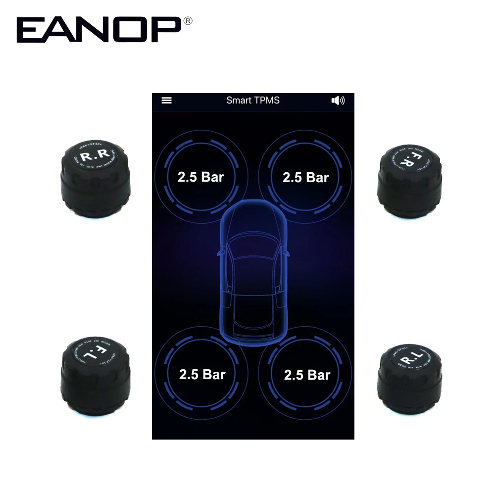 

EANOP Bluetooth TPMS Sensors Car Tire Pressure Monitor System 4 External Sensor DIY without Needing Reblance