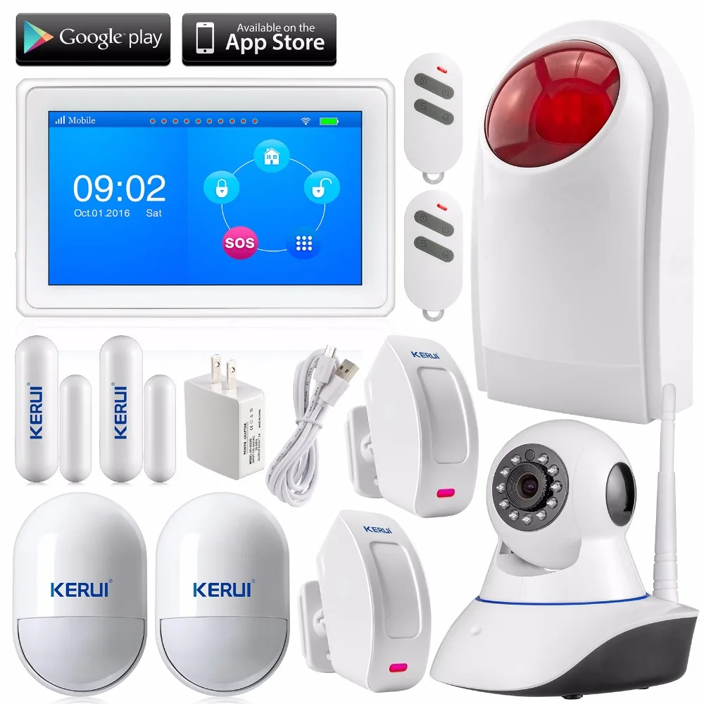 

KERUI K7 WIFI+ GSM Alarm System Touch-screen amazing design 7 Inch TFT Color Display kit+IP camera security burglar system