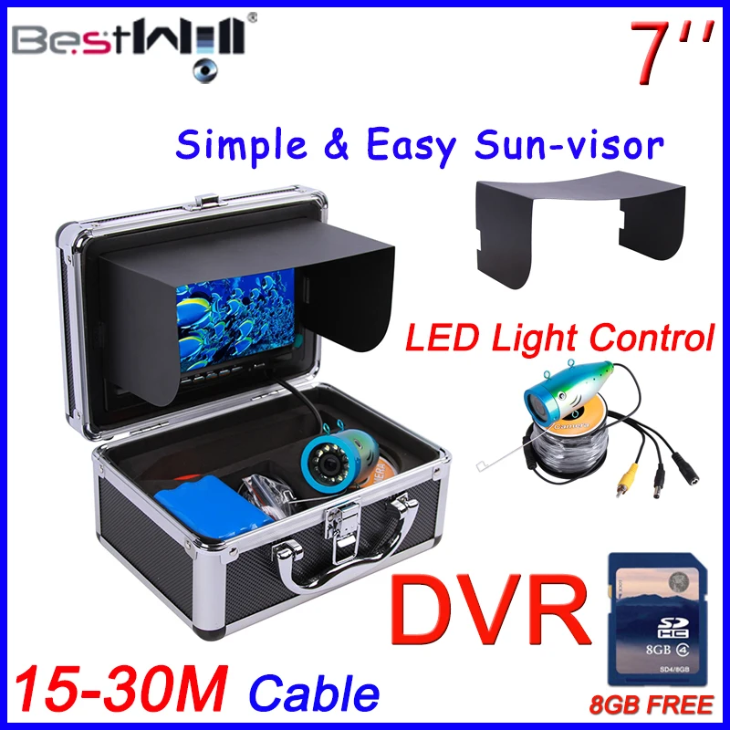Underwater Fishing Camera Video Fish Finder Ice Fishing Camera HD 1000 TVL CR110-7L with DVR with 15-30M Cable LED Light Control