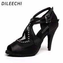 Dileechi Обувь для танцев атлас/net высокое качество Туфли для латинских танцев для Для женщин/дамы/Обувь для девочек/Танго и сальса 75 мм/ 85 мм/100 мм каблук