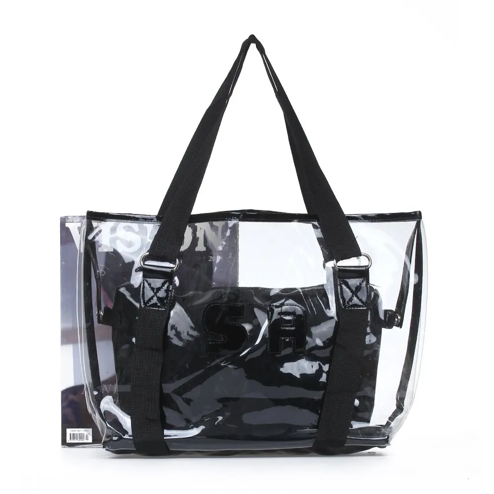 

Set 2PCS Women's Handbag Tote Shoulder Bag Transparent PVC Black