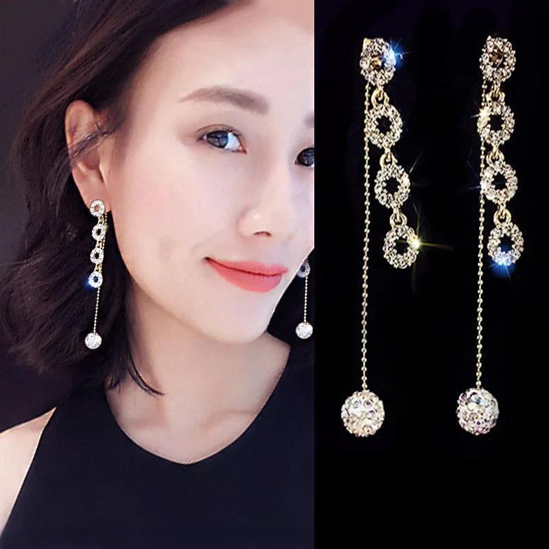 1 Pair Women Faux Pearl Tassel Dangle Earrings Long Dangle Eardrop ...