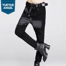 Новые модные женские шаровары винтажные Ретро мотоциклетные байкерские отбеленные Выбеленные Лоскутные женские джинсы джинсовые брюки размера плюс