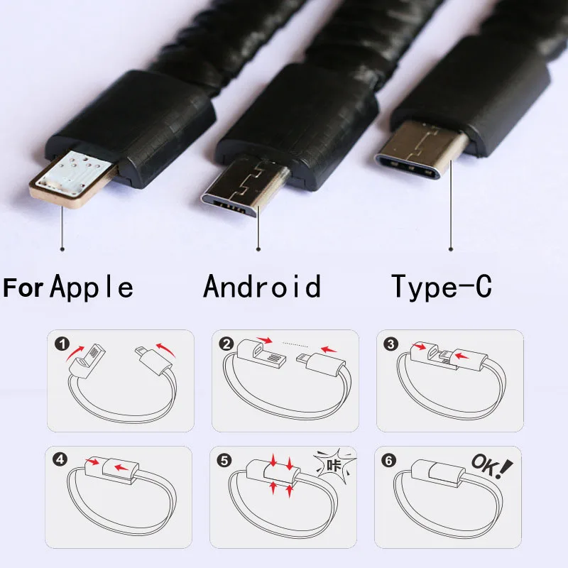 Открытый Micro USB плетеный браслет зарядное устройство данных зарядный кабель синхронизации для iPhone 8 7 6 Plus X XR Android type-C телефонный кабель