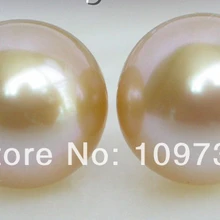 Ry00174 AAA+ природный круглый шампанское Южного Моря жемчуг Серьги