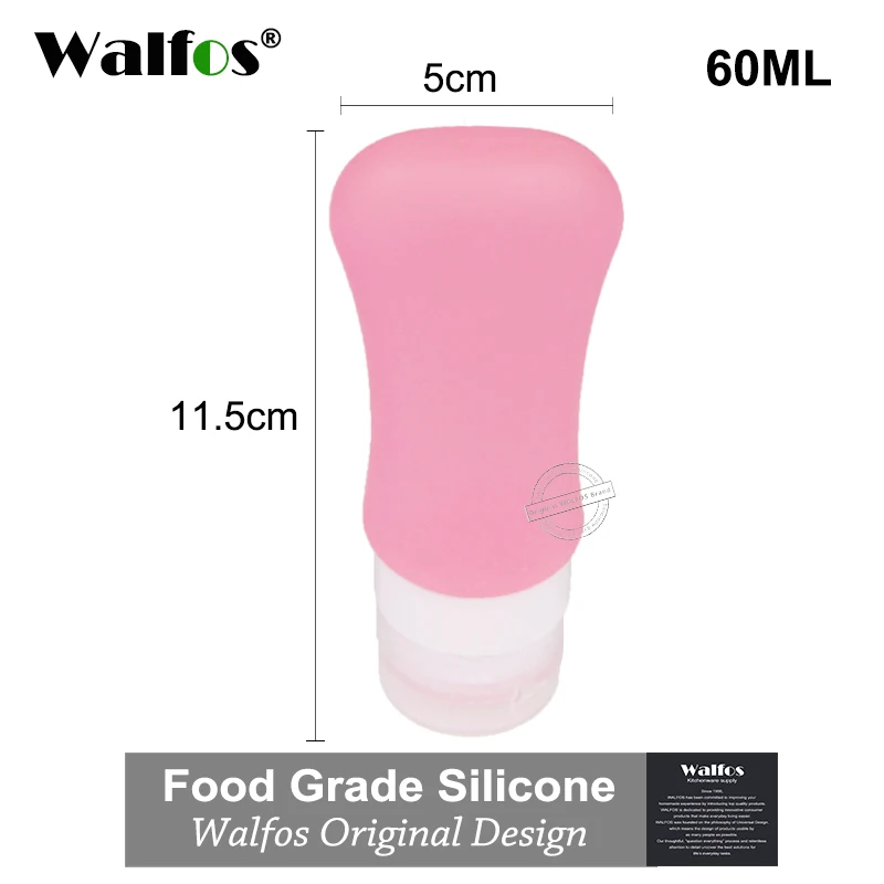 WALFOS пищевой пустой силиконовый дорожный Упаковочный пресс-бутылка для лосьона, шампуня, ванны, контейнер для путешествий на открытом воздухе - Цвет: WALFOS Rose red 60ml