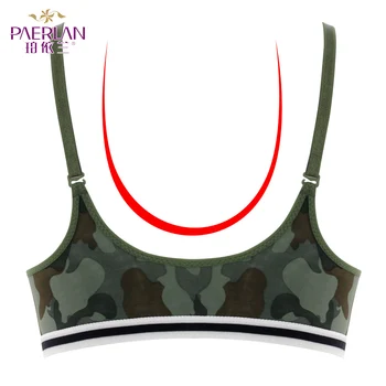 

PAERLAN Sexy Lingerie Front Buckle Wire Free Underwear Women Green Camouflage Vest-Style Sexy Bra Small Chest Gather Female