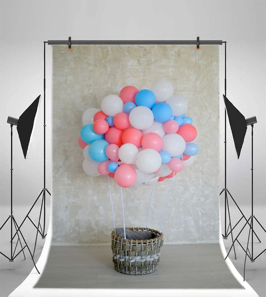 Laeacco Colorful Balloons Basket Baby Newborn Birthday Photography Background Customized Photographic Backdrops For Photo Studio Laeacco Colorful Balloons Basket Baby Newborn Birthday Photography Background Customized Photographic Backdrops For Photo Studio