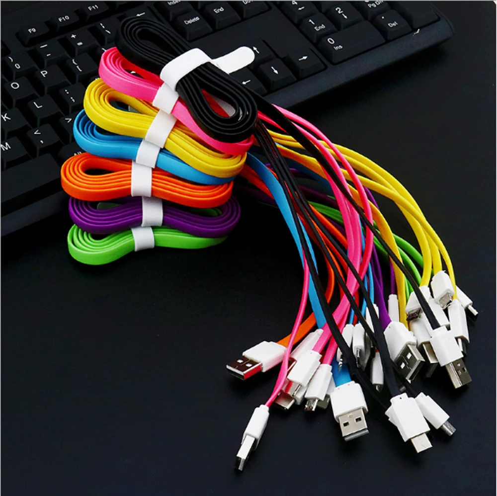10 шт. Лапша плоский 1 2 м 3 в Micro USB Type C 8 pin кабель зарядного устройства для iPh шнур
