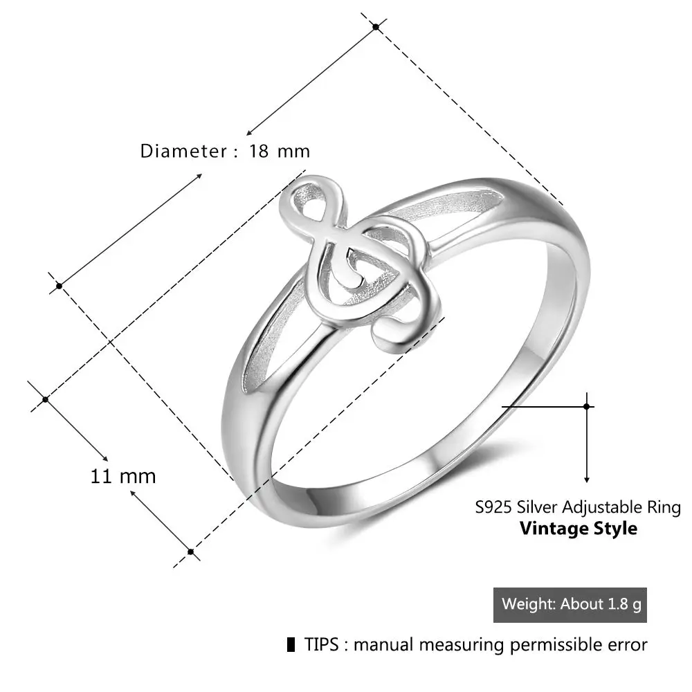 925 пробы серебряные кольца для женщин с изображением музыкальных нот серебряные кольца для любителей музыки Модные Ювелирные изделия Подарки для нее(RI102823
