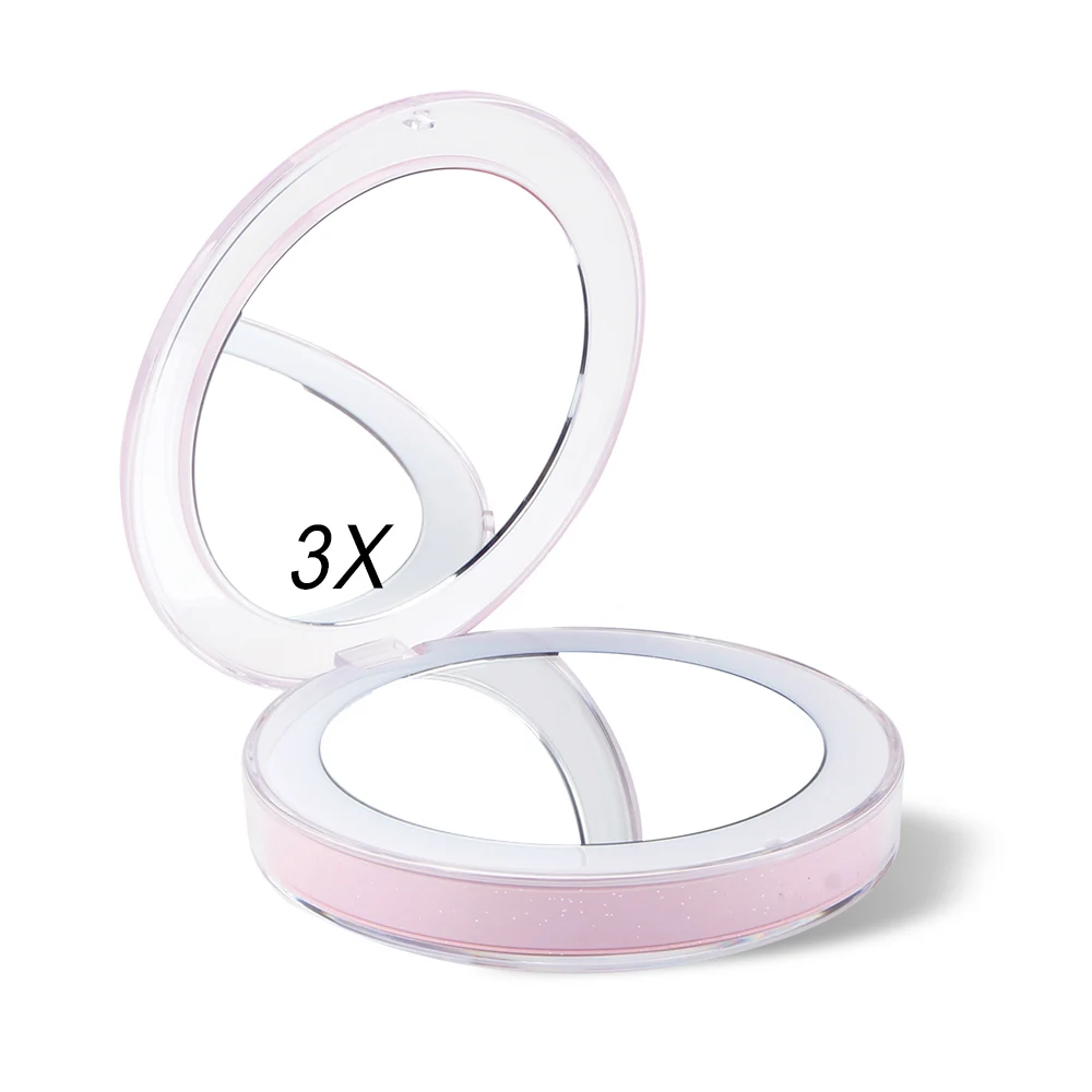 

11 Lights Mini LED Makeup Mirror 1X 3X Magnifying Glass Woman Hand Compact Pocket Mirrors for Cosmetics Portable Micro USB Cable