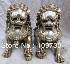 

B0602 8 Chinese classical bronze silver plating lion fu foo dog guard fengshui statue