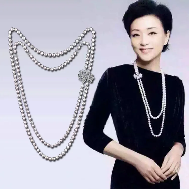 

Luxury Double Swans Pearl Necklace Double Strands Natural Pearl Long Necklace Elegant&Party Formal Pearl Jewelry Gifts