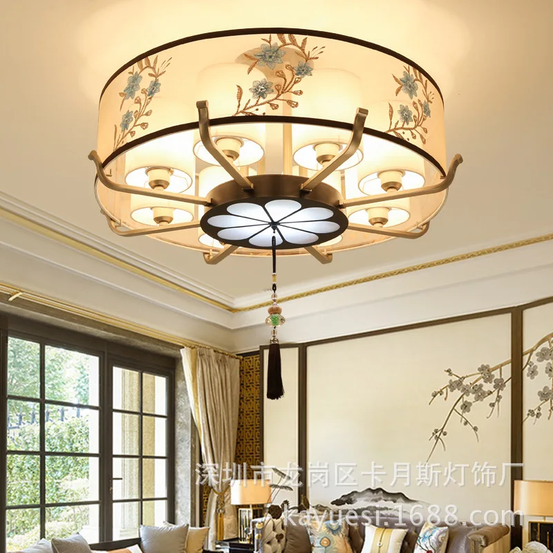 

New Chinese ceiling lamp simple living room Chinese style embroidery lamp bedroom study LED lighting.