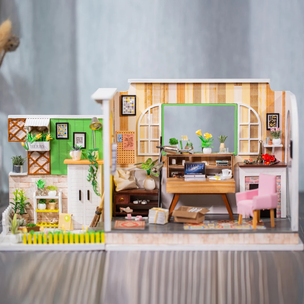 Wooden DIY Dollhouse Kit 1:24 Dollhouse Miniature Studio With Furniture and LED Light, Great for Valentine's Day/ Birthday Gift