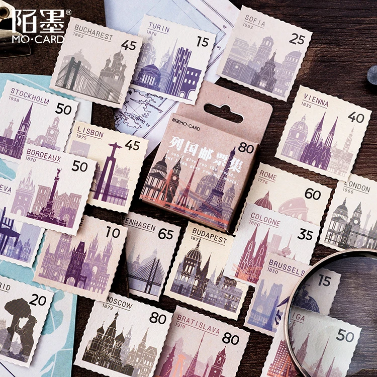 

46pcs\National Stamps Set DIY Creative Fun Retro Stickers Album Diary Calendar Scrapbook Student Stationery Office Supplies