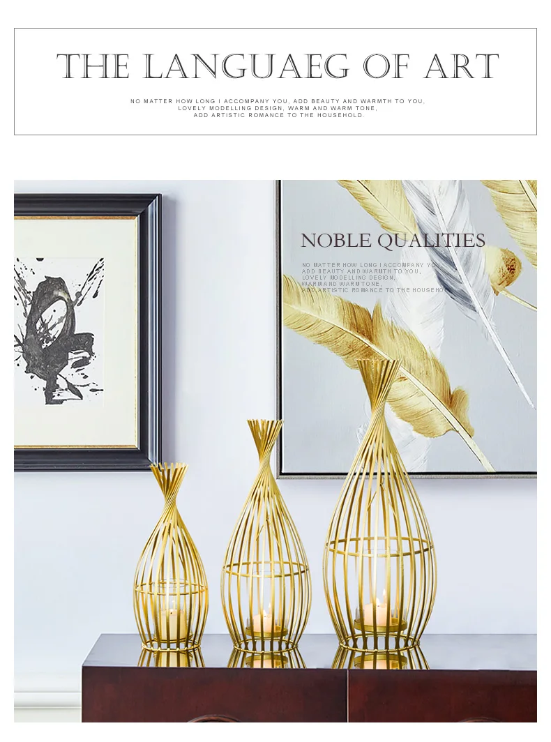 Golden Wrought Iron Geometric Candlestick Romantic Ornament Decoration Candle Light Dinner Props Small 1-Pcs