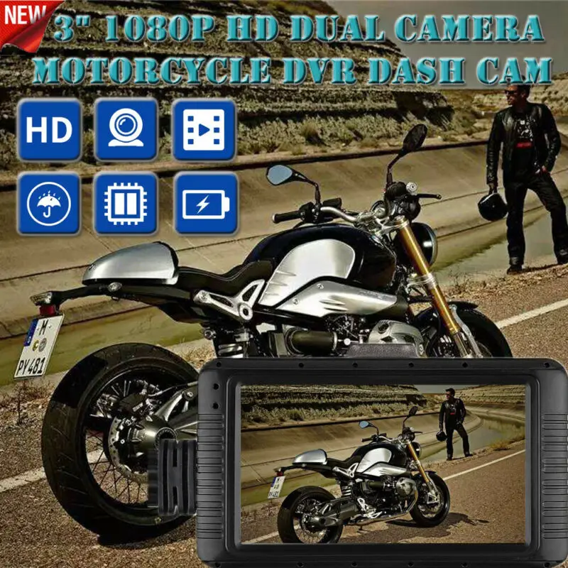 

3" Motorcycle Motorbike Dual Camera Action Video Dash Cam Recorder DVR 1080P