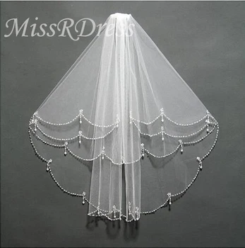 

MissRDress Ivory Bridal Veil Beads Wedding Veil With Comb Tulle Lace Short Veils Wedding Accessories JKm25