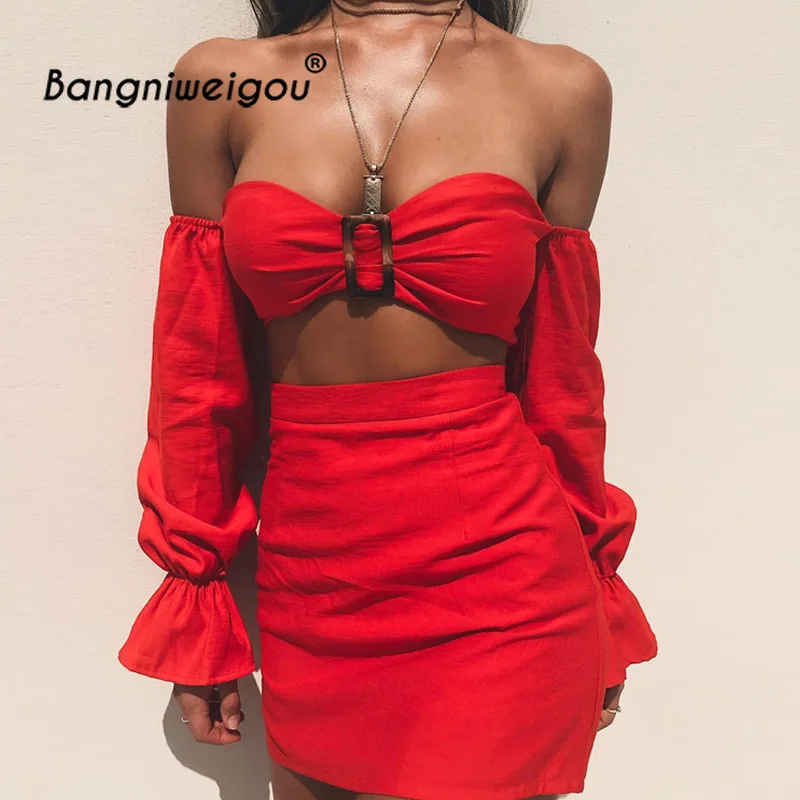 2 piece red skirt set