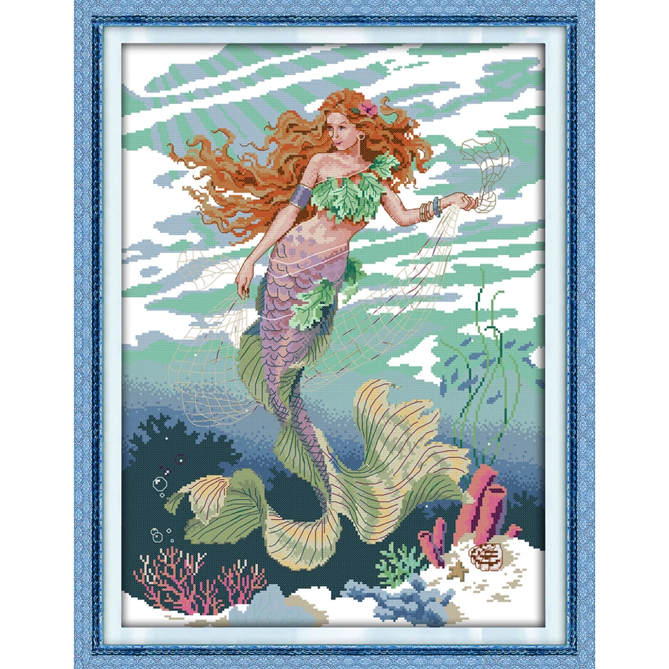 Joy sunday Mermaid Needlework Counted Cross Stitch Kit printed canvas