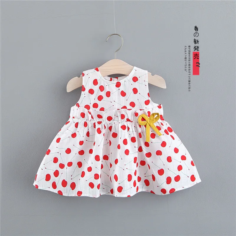 

Little Baby Summer Cherry Printed Cute Dress Girl's Cotton Clothes Basic Dress for Kids Wear New Dress