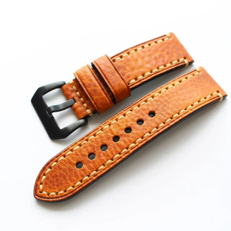 

Handmade Cowhide Watchbands Yellow brown leather Watch, Retro Style Strap 20MM 22MM 24MM 26MM for Panerai Pam Man Watch Tool