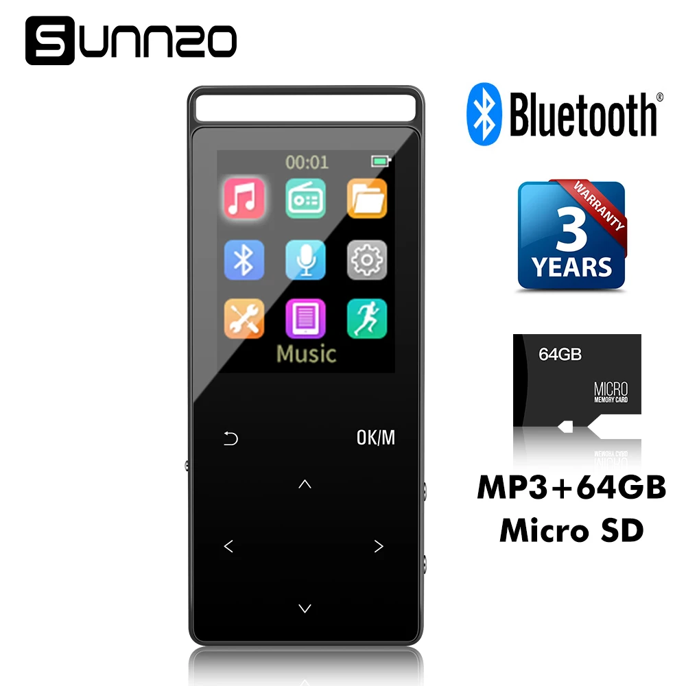 

Touch Button 16GB Bluetooth HiFi Digital MP3 Music Player Lossless mini Portable with FM Radio and Pedometer + 64G Miro SD Card