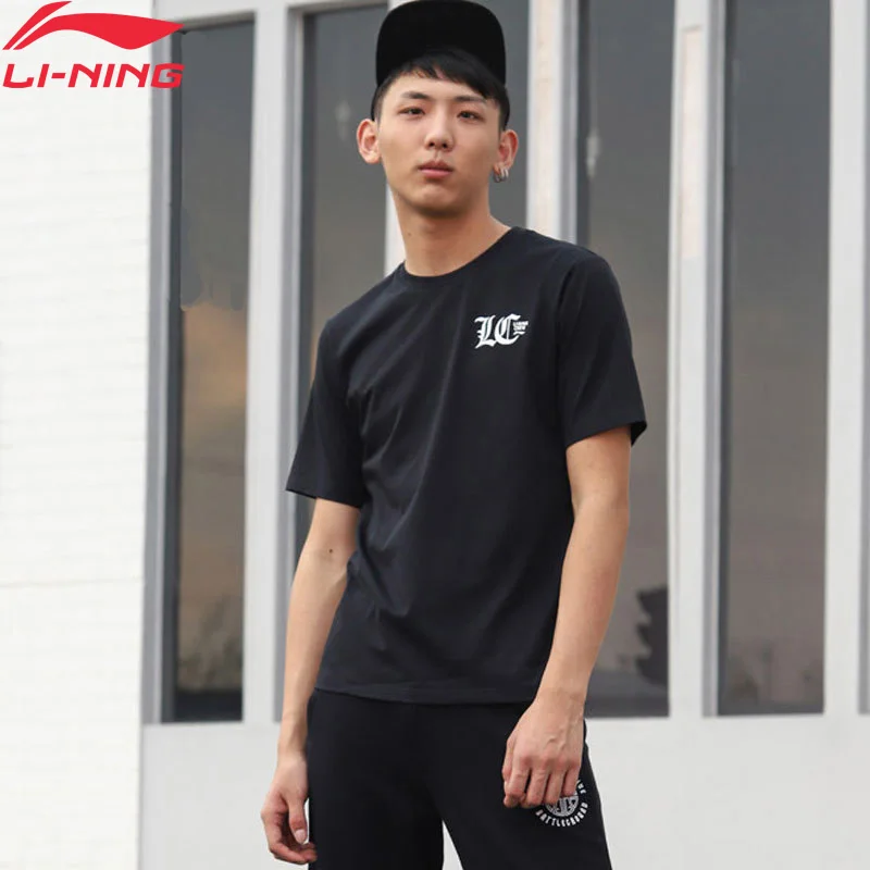 Li-Ning Мужская трендовая Спортивная футболка, 63% хлопок, 37% полиэстер, Стандартная посадка, удобная спортивная футболка с подкладкой, топы AHSN003 MTS2725