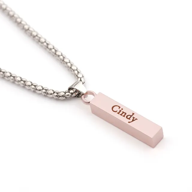 Personalized Name Necklace Custom Cuboid Any Font Engraved Name ID Logo Badge Pendant Long Chain 