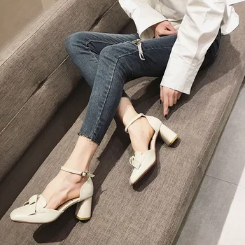

2019 spring new evening shoes versatile high heel thick with women's shoes