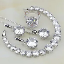 925 пробы серебряные ювелирные изделия Белый Австралийский Кристалл Ювелирные наборы для женщин браслет/ожерелье/кулон/серьги/кольцо
