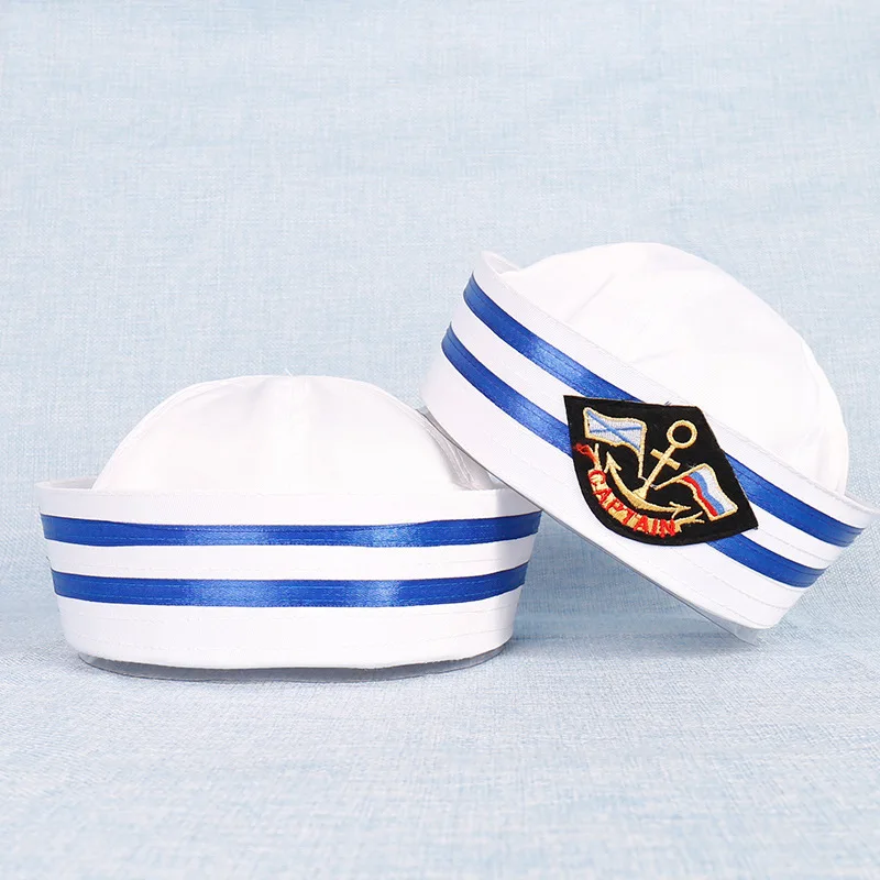 Vintage White Captain Sailor Hats Military Caps Navy Army Hat with Anchor Cosplay Dress Accessories Adult Child Military Hats