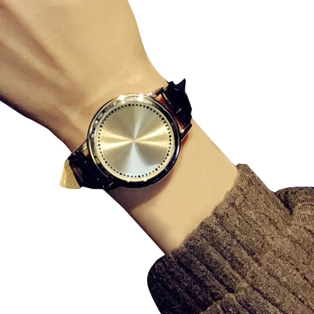 Творческая личность минималистский кожа нормальная Водонепроницаемый светодиодный часы Для мужчин и Для женщин пара Smart Electronics