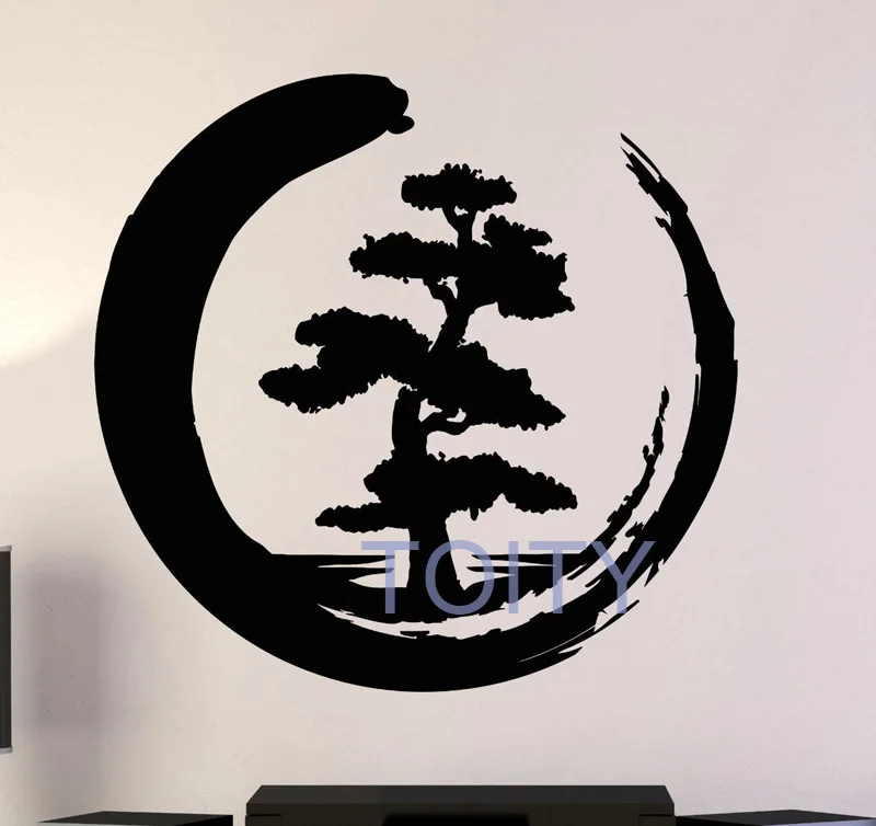 28 дизайнов Энсо дерево дзен круг настенные стикеры буддизм Йога Восточная медитация Релаксация Ом виниловая наклейка азиатское искусство Декор - Цвет: H61cm x W57cm