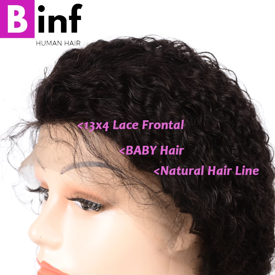 Binf кудрявые парики бразильские 360 фронтальные парики шнурка предварительно сорванные натуральные волосы с волосами младенца не Реми человеческие волосы парики для женщин 1b