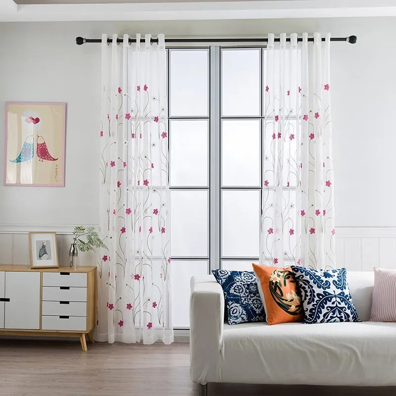 

Chinese Style Blinds Embroidered Flowers Window Tulle Curtains For Living Room Bedroom Kitchen White Sheer Cortinas Voile Panel