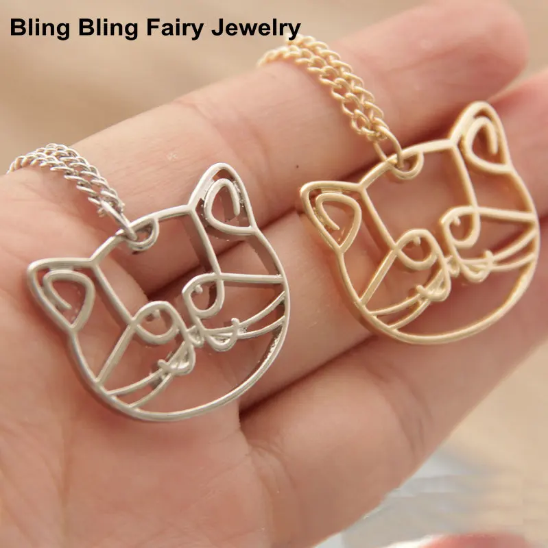 Fashion Cute Cat Kitty Outline Pendant Necklace For Women, Free