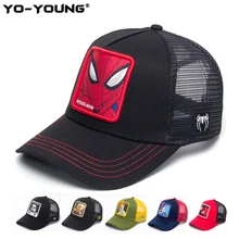 Yo-Young/качественные бейсболки в стиле аниме «Человек-паук», унисекс, сетчатые кепки, бейсболки для детей, бейсболки для взрослых, регулируемые, 53-59 см